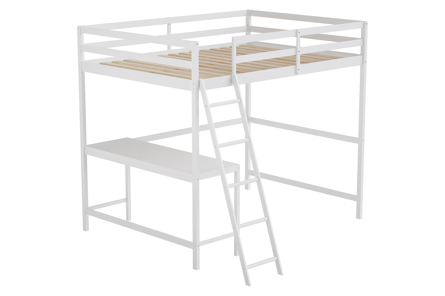 BLNK Riley Wood Bed Frame with Protective Guard Rails and Ladder for Kids and Teens - White, Full Size