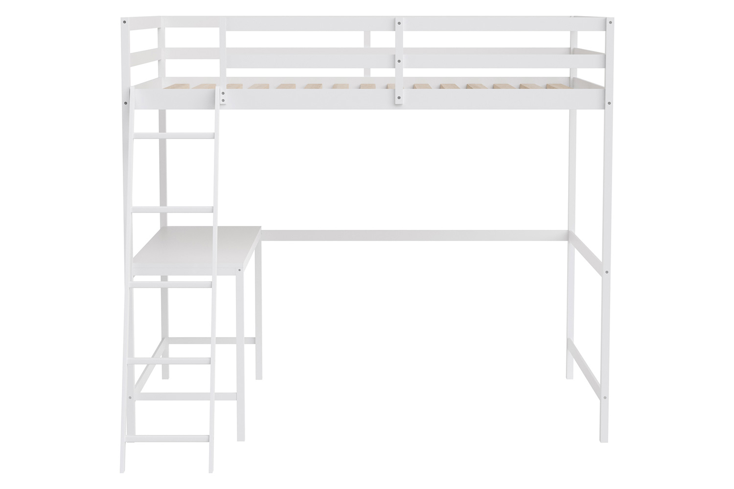 BLNK Riley Wood Bed Frame with Protective Guard Rails and Ladder for Kids and Teens - White, Full Size