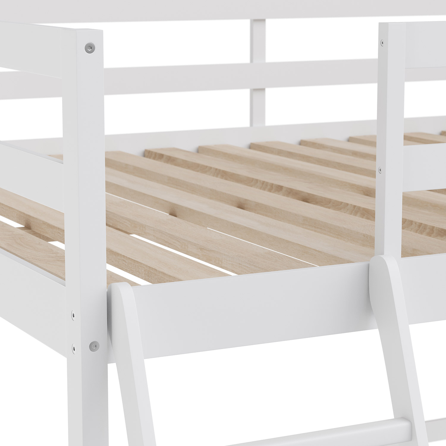 BLNK Riley Wood Bed Frame with Protective Guard Rails and Ladder for Kids and Teens - White, Full Size