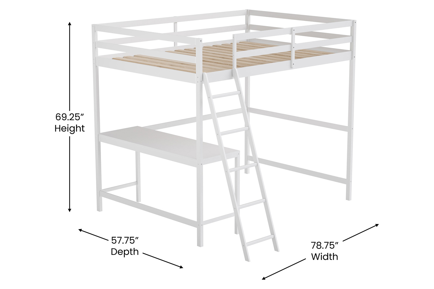 BLNK Riley Wood Bed Frame with Protective Guard Rails and Ladder for Kids and Teens - White, Full Size