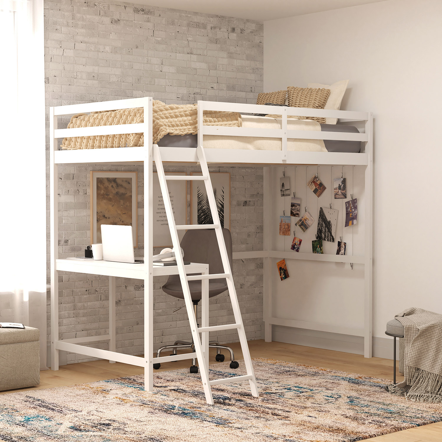 BLNK Riley Wood Bed Frame with Protective Guard Rails and Ladder for Kids and Teens