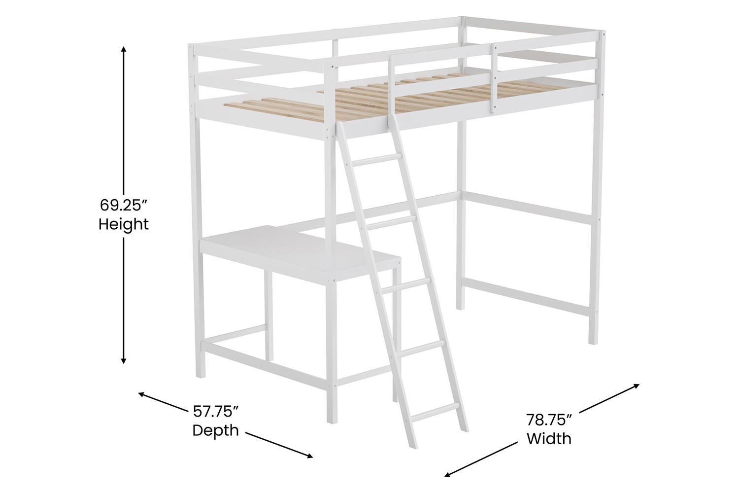 BLNK Riley Wood Bed Frame with Protective Guard Rails and Ladder for Kids and Teens - White, Twin Size