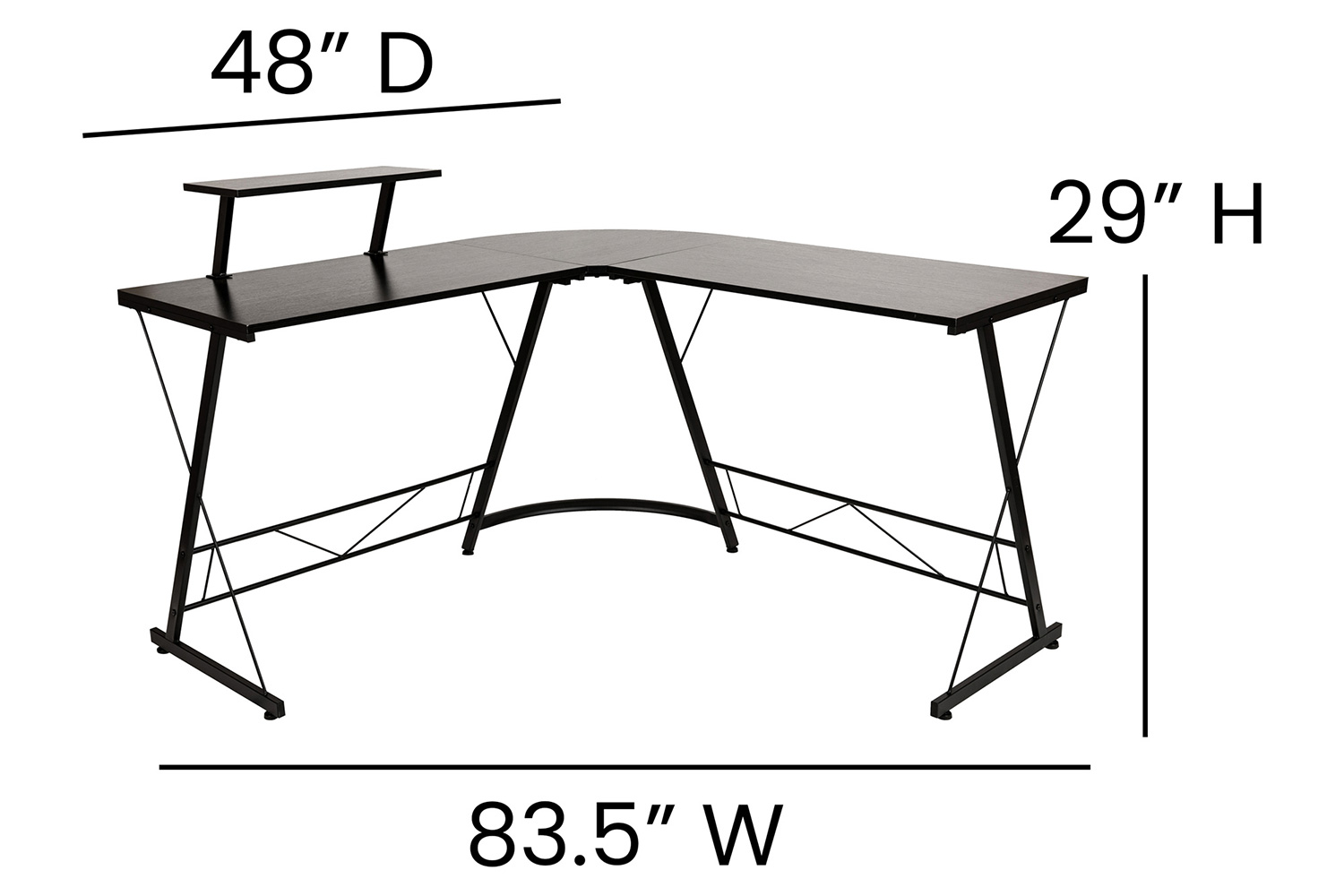 BLNK™ Ginny L-Shaped Computer Desk with Monitor Stand - Black/Black