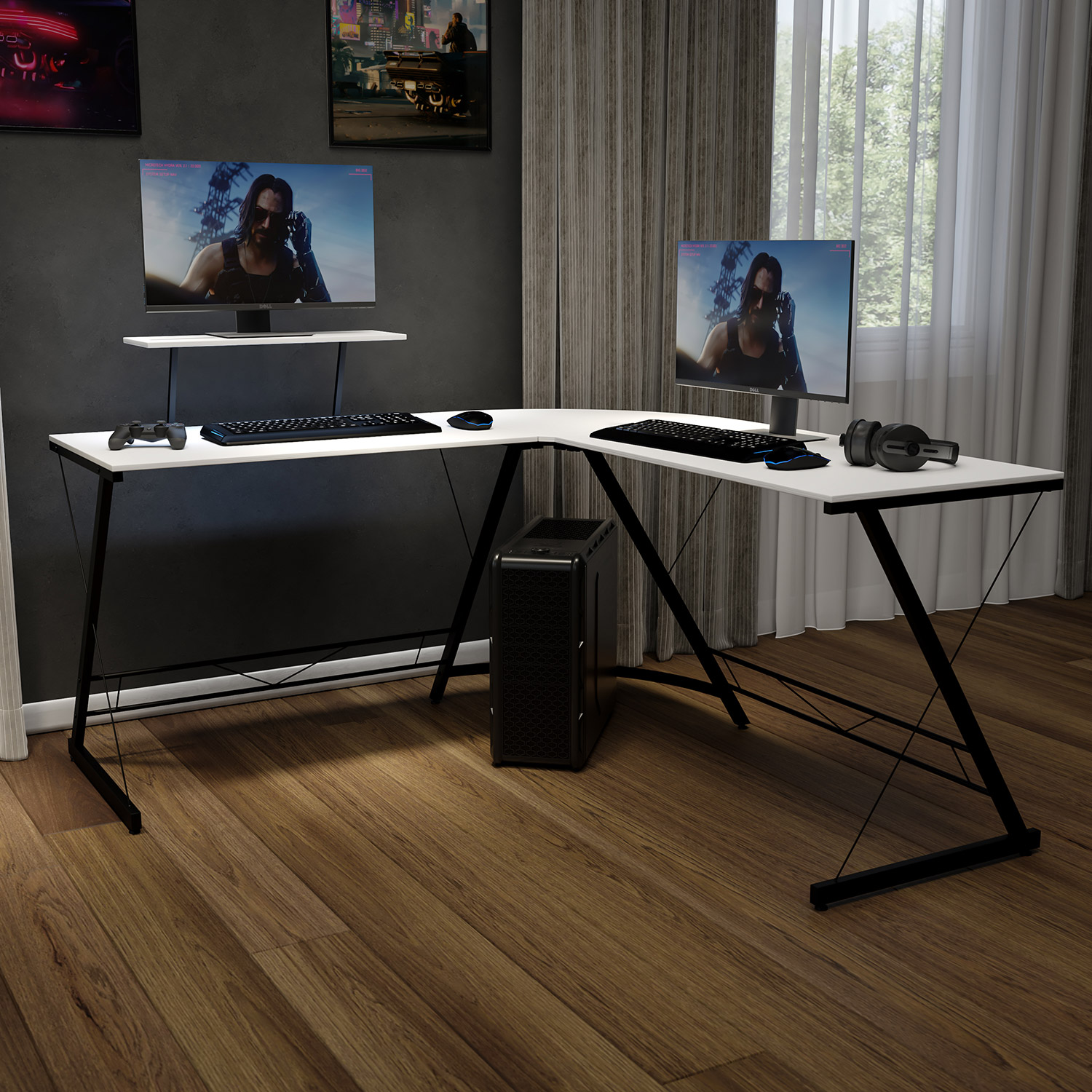 BLNK Ginny L-Shaped Computer Desk with Monitor Stand