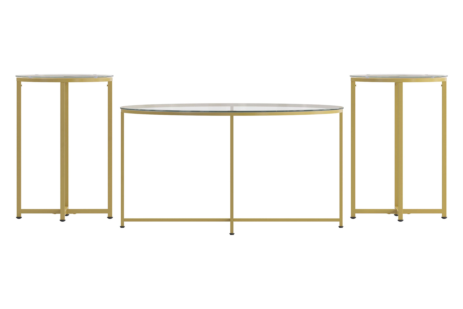 BLNK Greenwich Collection Coffee and End Table Set with Clear Glass Top 3 Piece - Brushed Gold