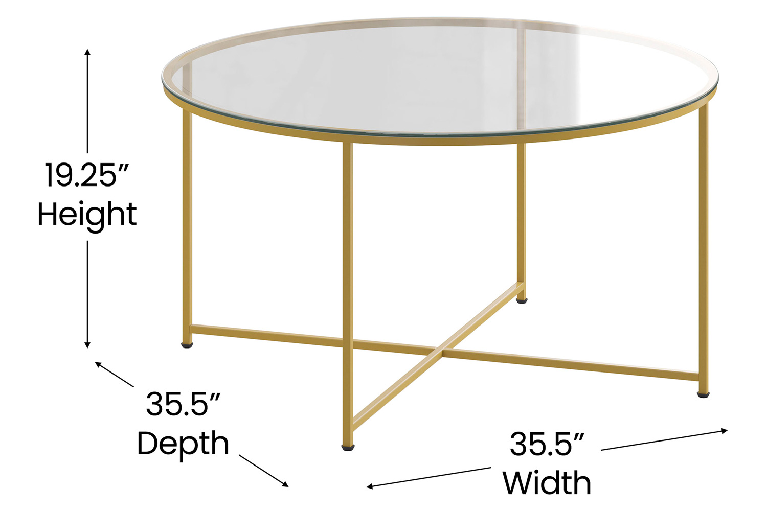 BLNK Greenwich Collection Coffee and End Table Set with Clear Glass Top 3 Piece - Brushed Gold