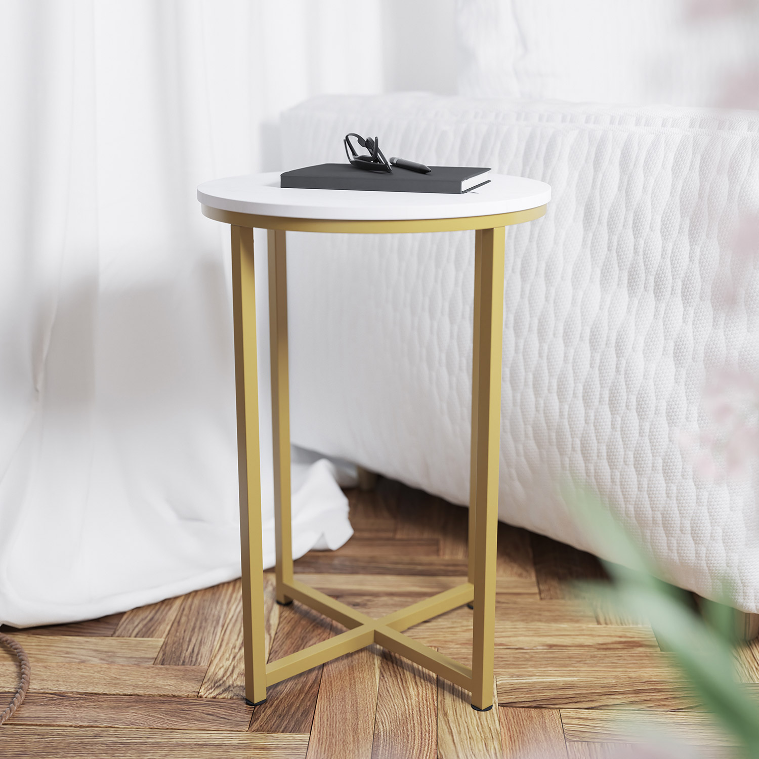 BLNK Hampstead Collection Coffee and End Table Set with White Laminate Top 3 Piece - Brushed Gold