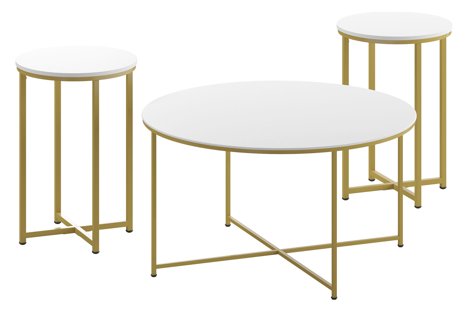 BLNK Hampstead Collection Coffee and End Table Set with White Laminate Top 3 Piece - Brushed Gold