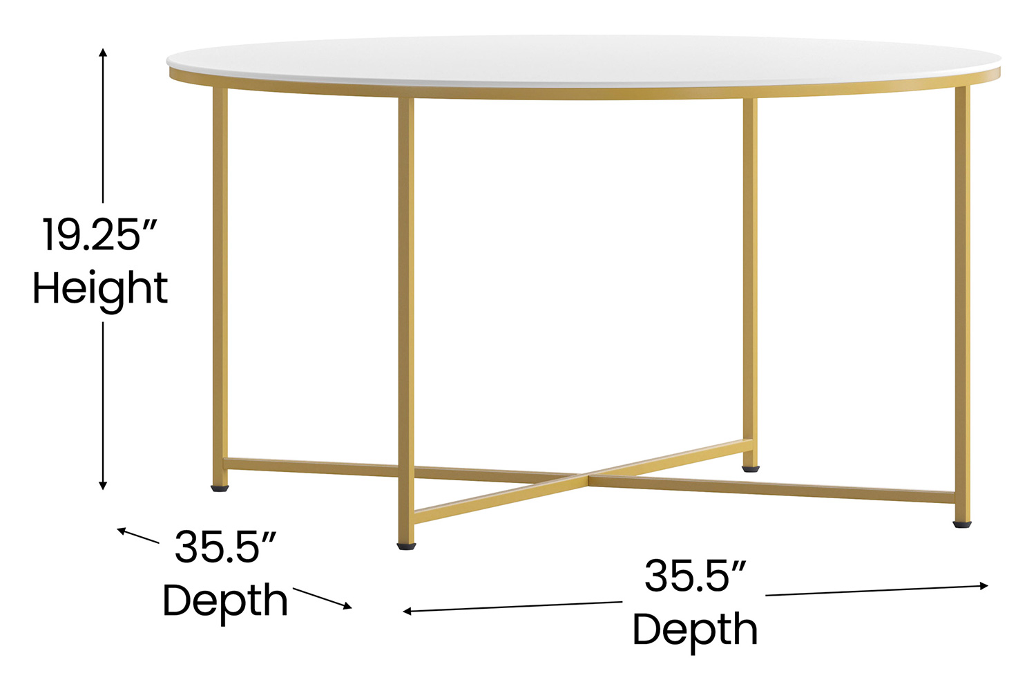 BLNK Hampstead Collection Coffee and End Table Set with White Laminate Top 3 Piece - Brushed Gold