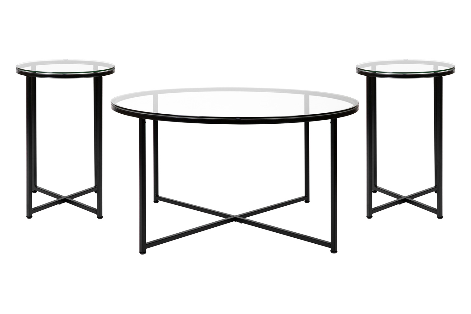 BLNK Greenwich Collection Coffee and End Table Set with Clear Glass Top 3 Piece - Matte Black