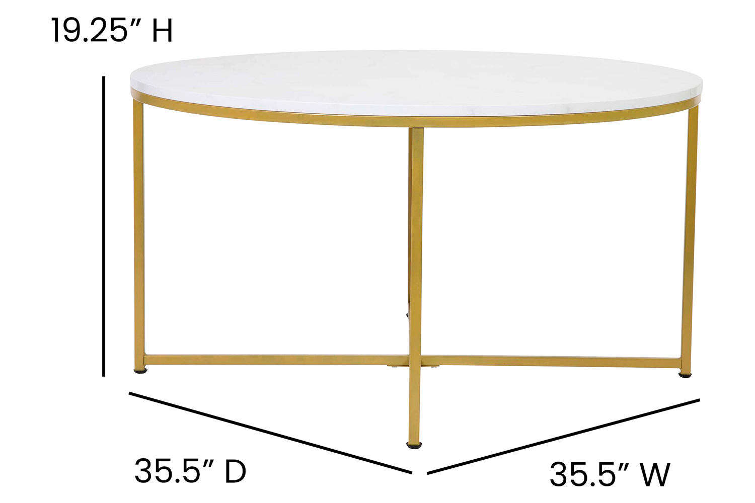 BLNK Hampstead Collection Coffee and End Table Set with White Marbled Laminate Top 3 Piece - Brushed Gold