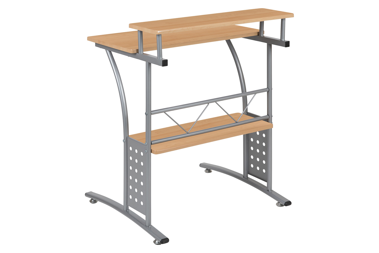 BLNK Clifton Computer Desk with Top and Lower Storage Shelves - Maple