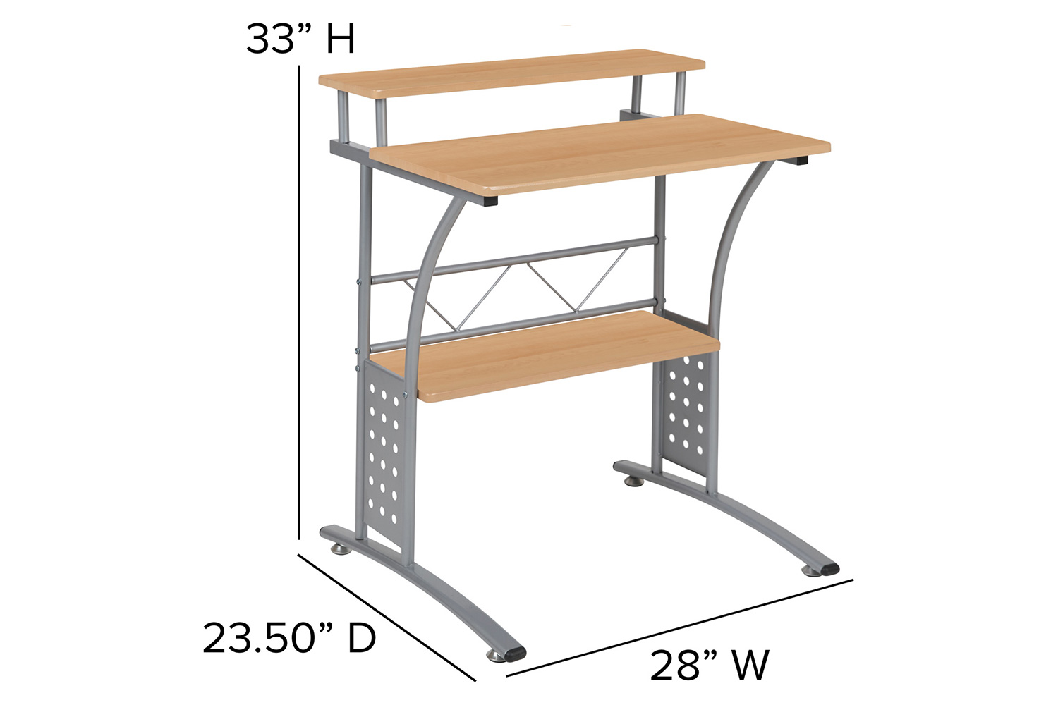 BLNK Clifton Computer Desk with Top and Lower Storage Shelves - Maple