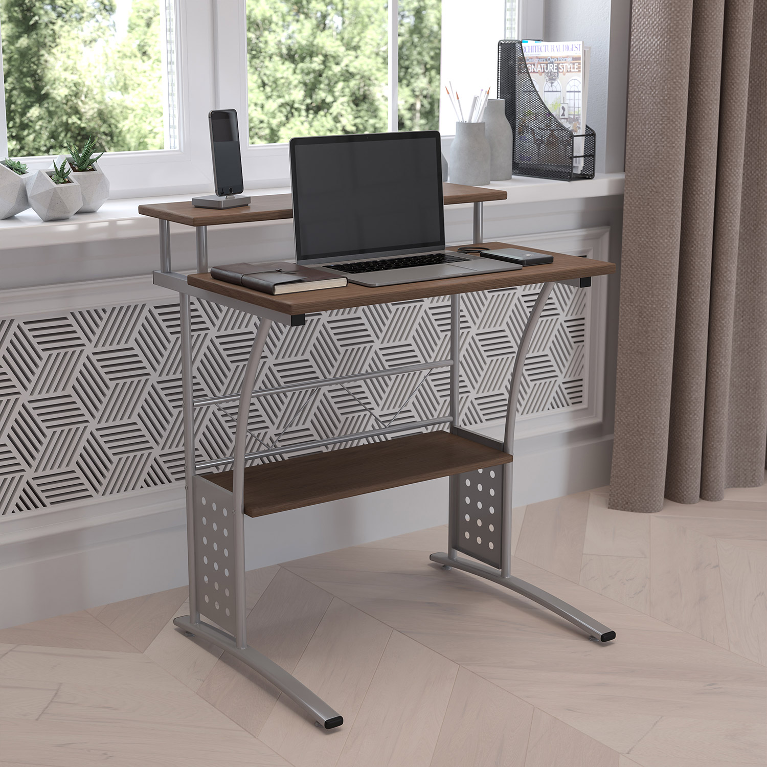 BLNK Clifton Computer Desk with Top and Lower Storage Shelves