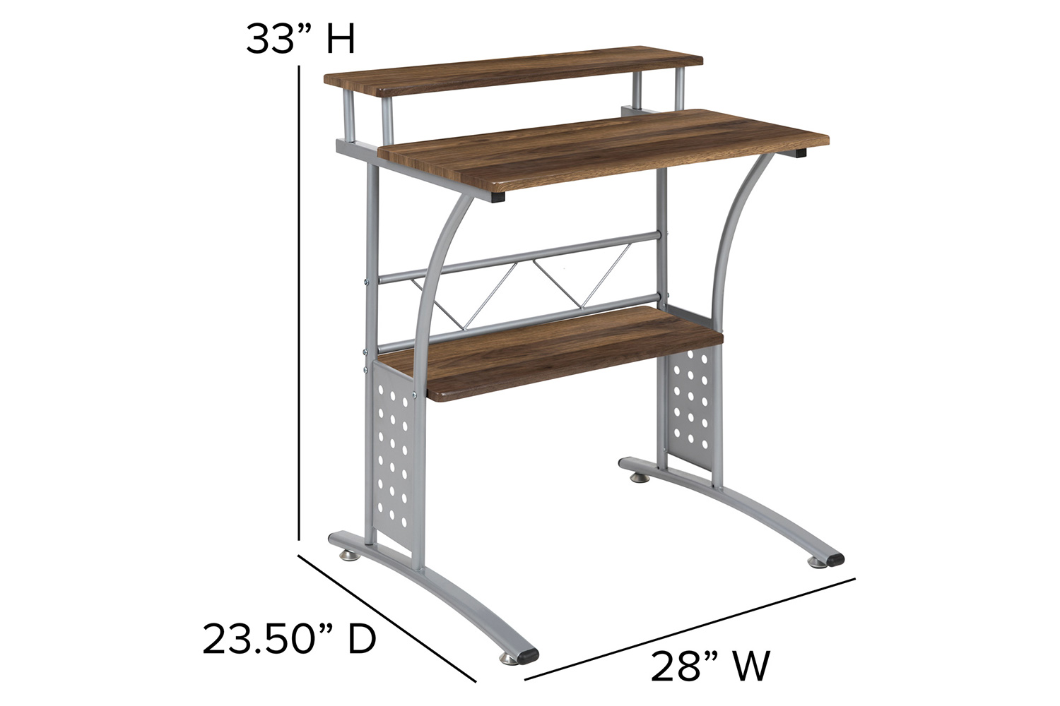 BLNK Clifton Computer Desk with Top and Lower Storage Shelves - Rustic Walnut