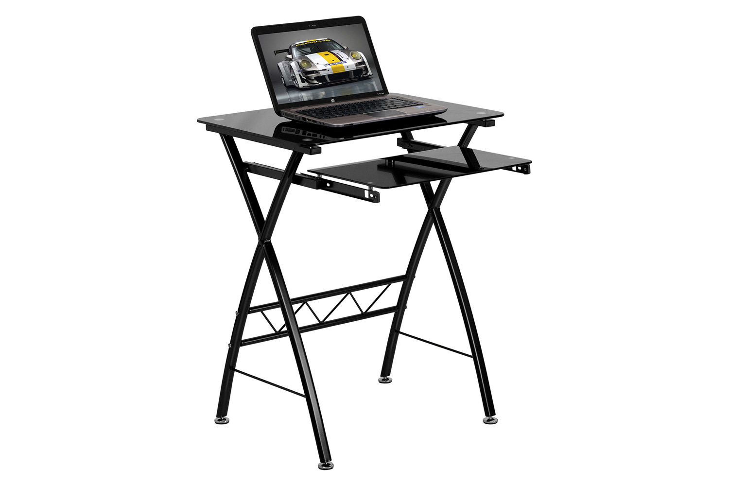 BLNK - Norris Black Tempered Glass Computer Desk with Pull-Out Keyboard Tray