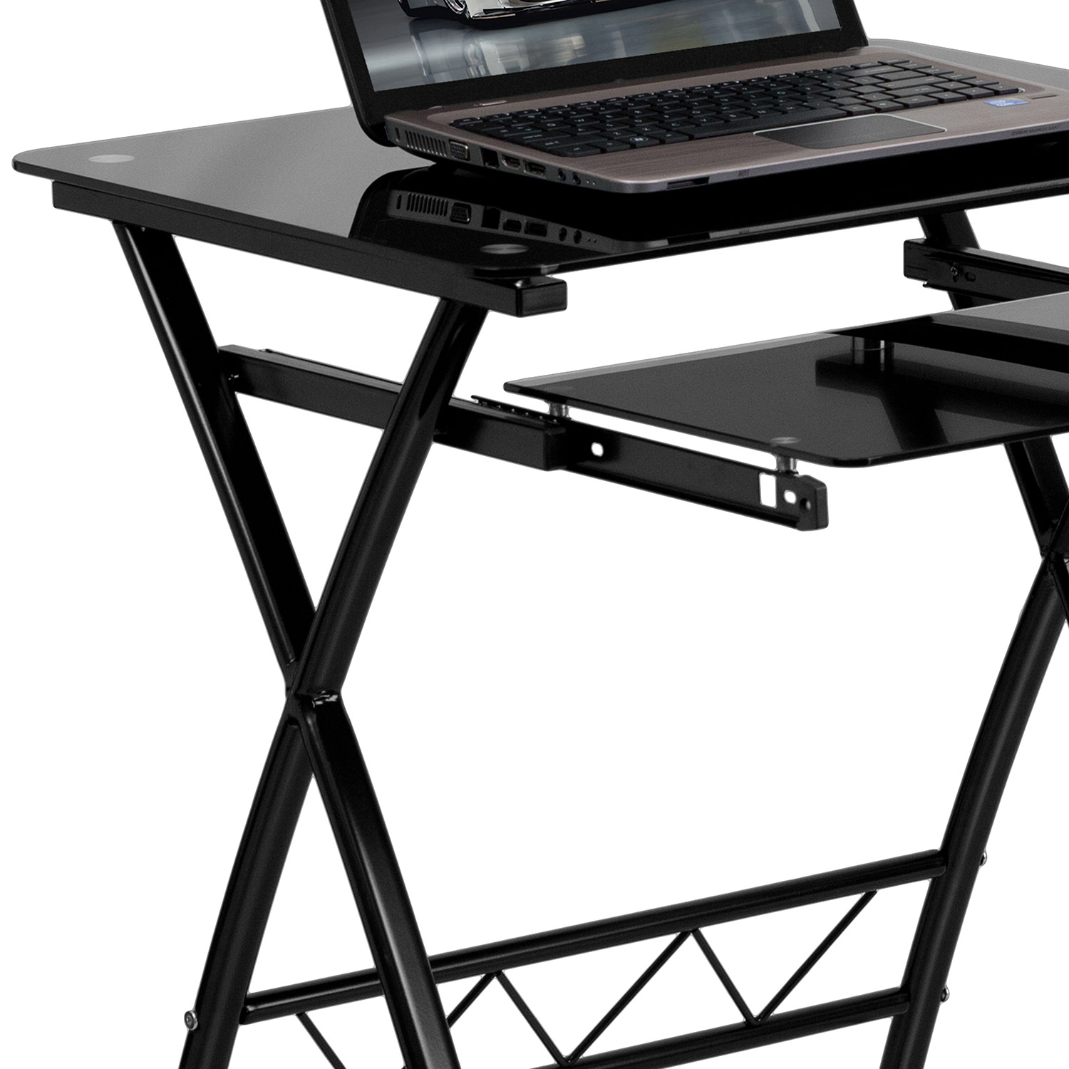 BLNK - Norris Black Tempered Glass Computer Desk with Pull-Out Keyboard Tray