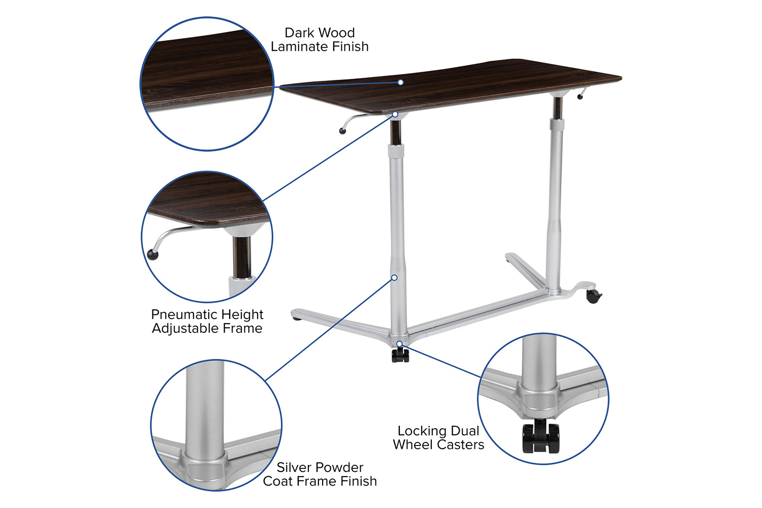 BLNK Merritt Stand-Up Computer Ergonomic Desk - Dark Wood Grain