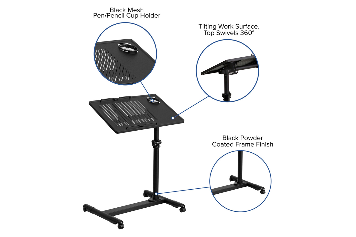 BLNK Macon Adjustable Height Steel Mobile Computer Desk - Black