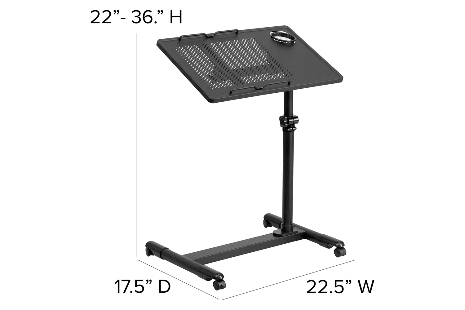 BLNK Macon Adjustable Height Steel Mobile Computer Desk - Black