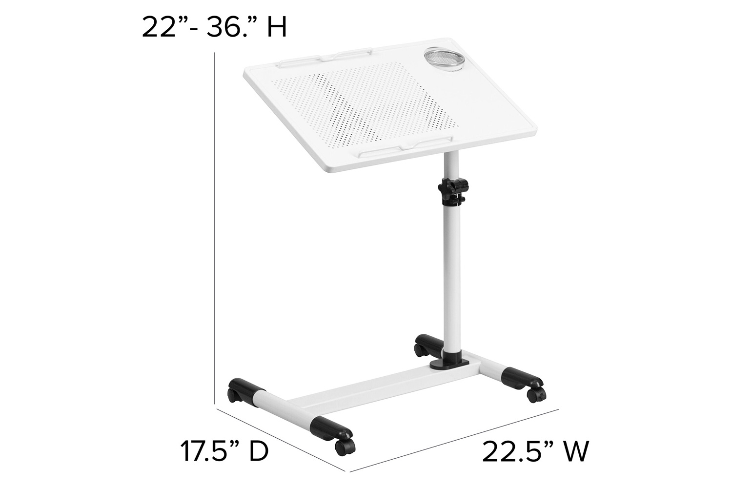 BLNK Macon Adjustable Height Steel Mobile Computer Desk - White