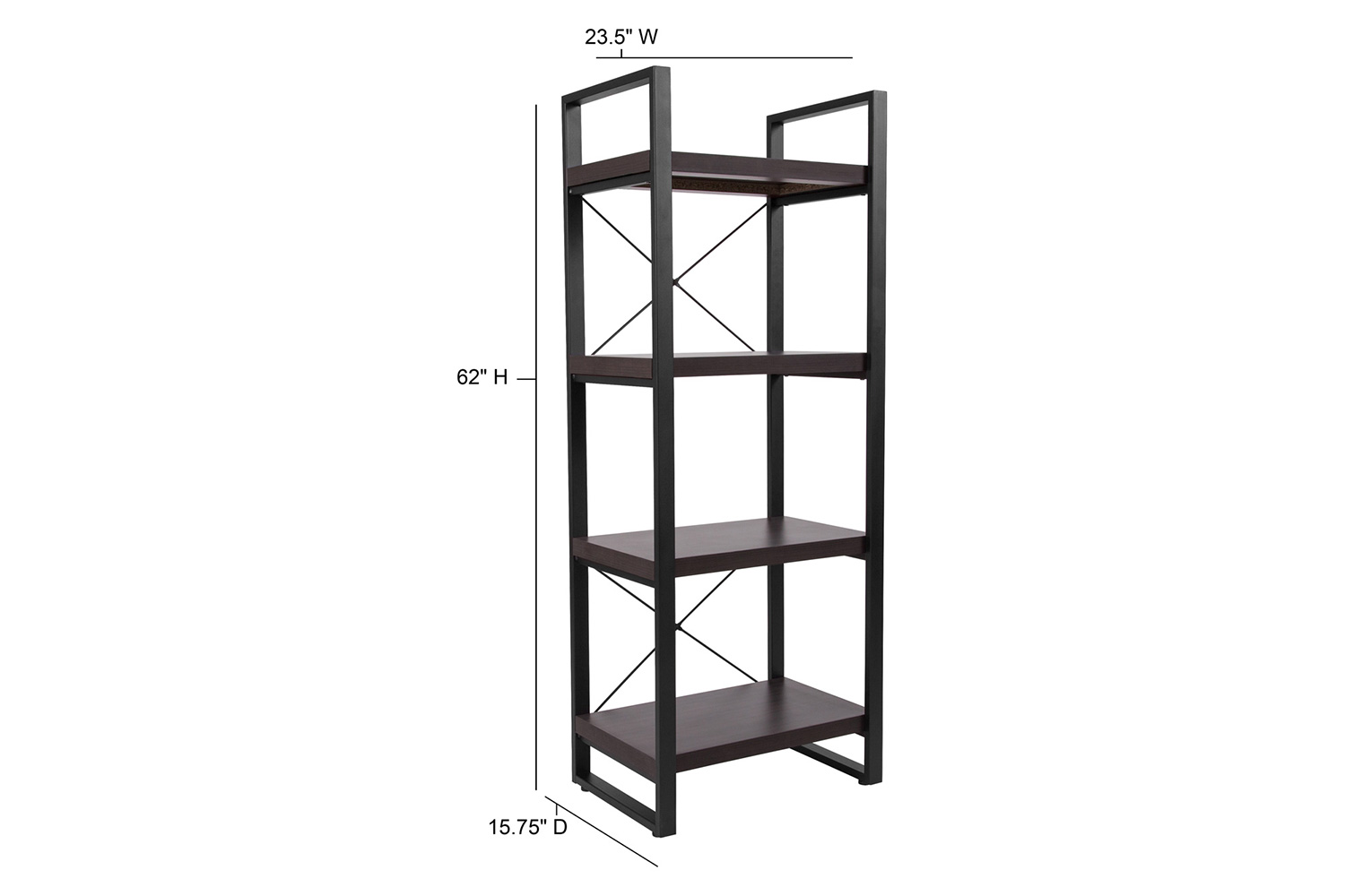 BLNK - Thompson Collection 4 Shelf Etagere Bookcase in Charcoal Wood Grain Finish