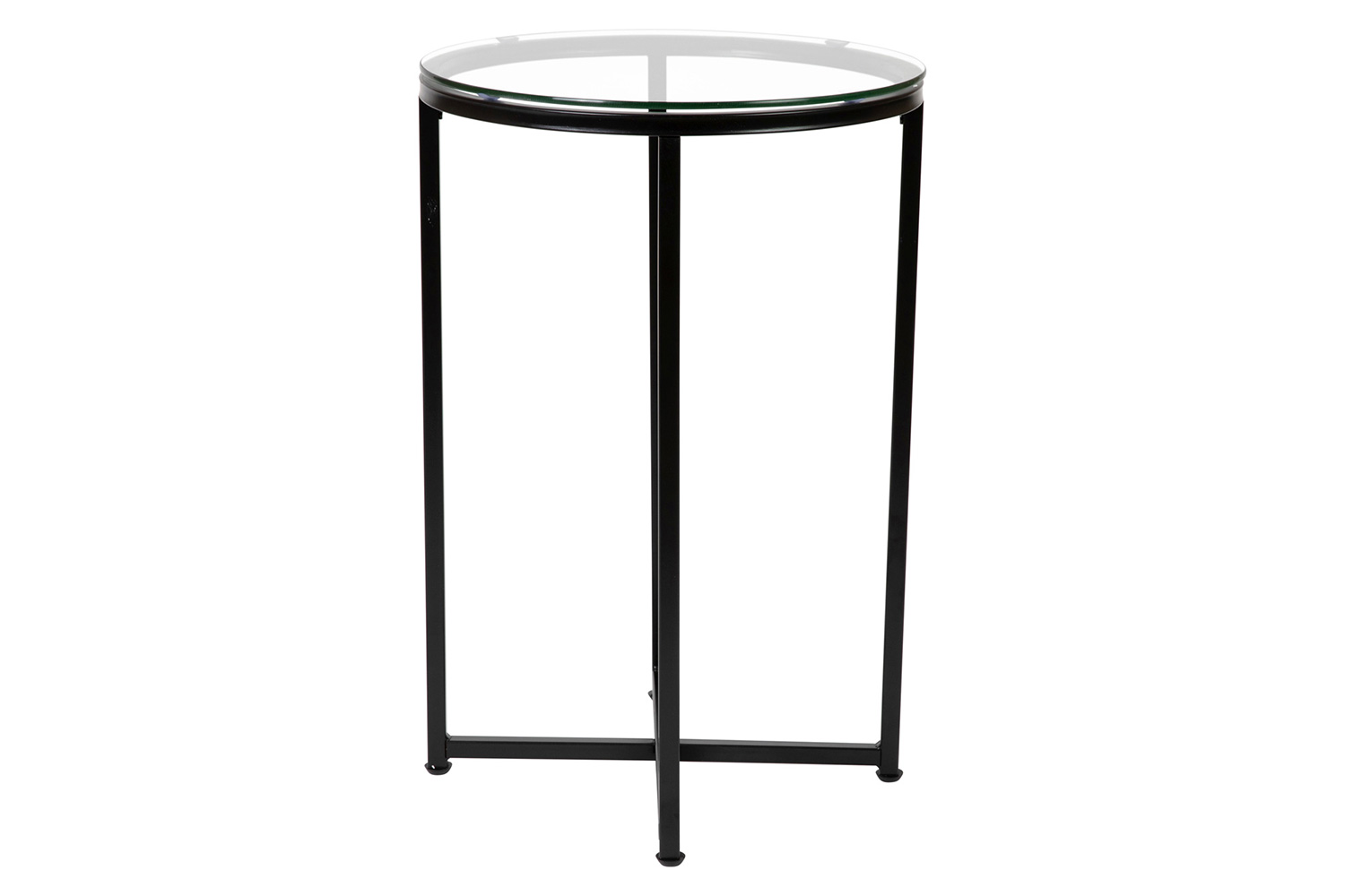 BLNK™ Greenwich Collection Modern Clear Glass End Table with Crisscross Frame - Matte Black