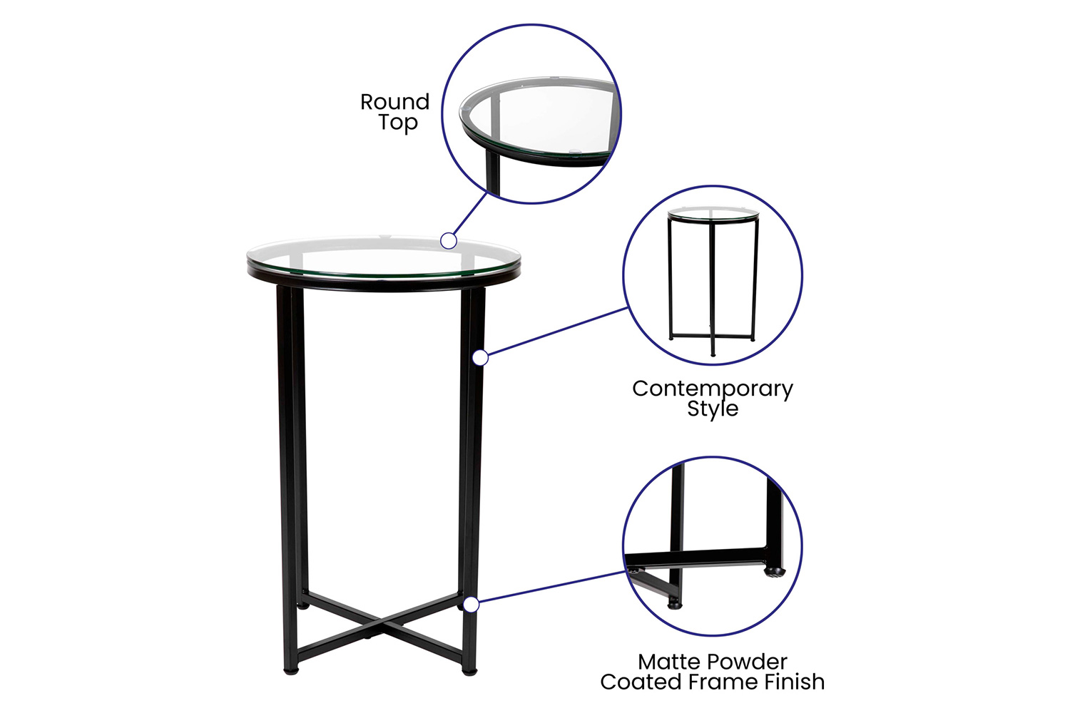 BLNK™ Greenwich Collection Modern Clear Glass End Table with Crisscross Frame - Matte Black