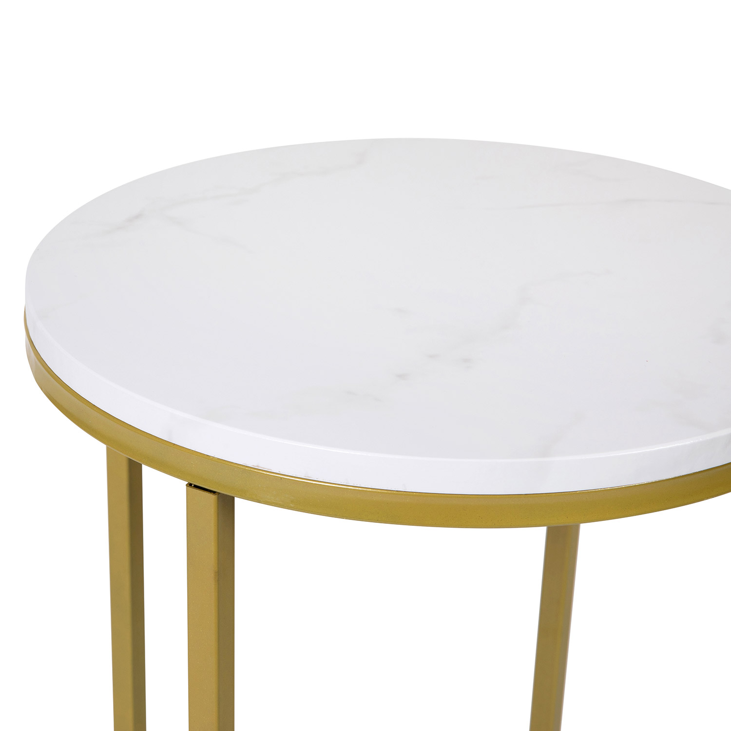 BLNK Hampstead Collection Modern End Table with White Marbled Laminate Top - Brushed Gold