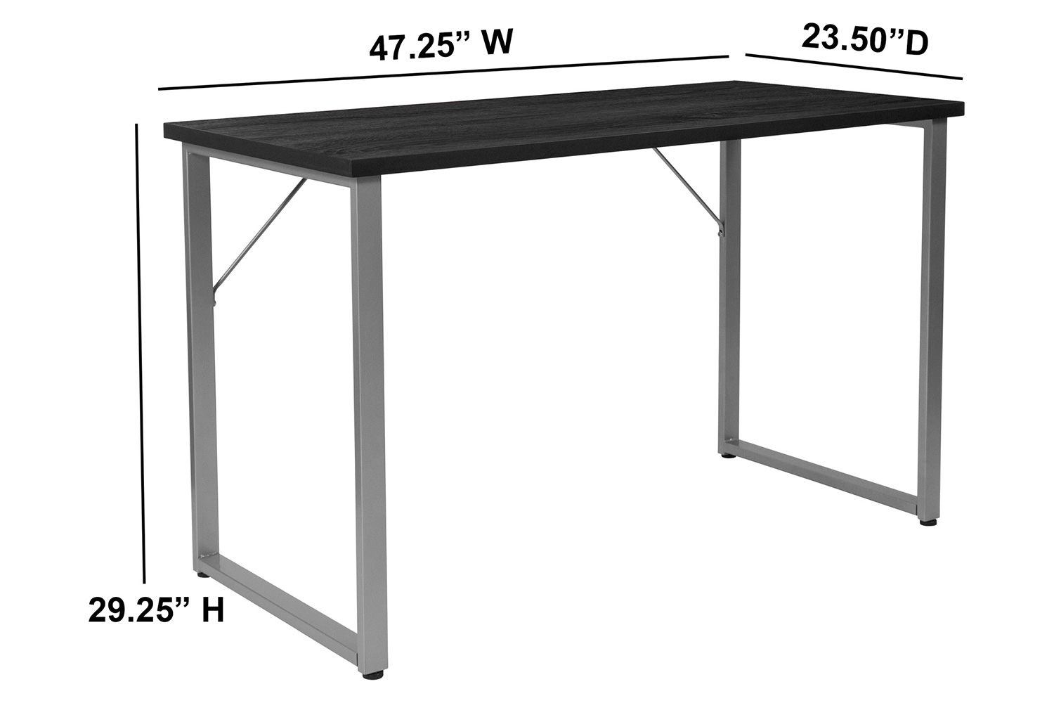 BLNK - Harvey Black Finish Computer Desk with Silver Metal Frame