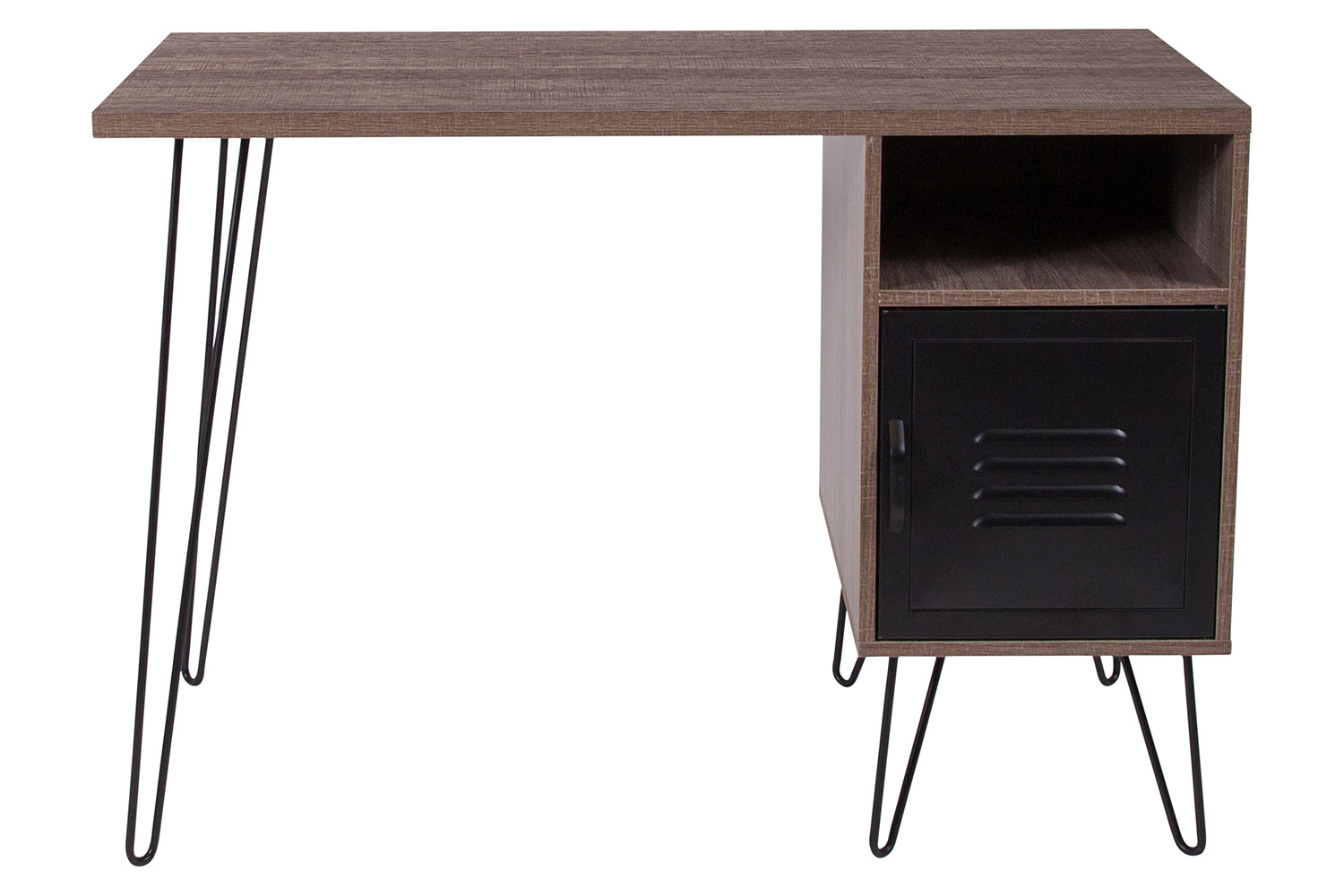 BLNK - Woodridge Collection Rustic Wood Grain Finish Computer Desk with Metal Cabinet Door and Black Metal Legs