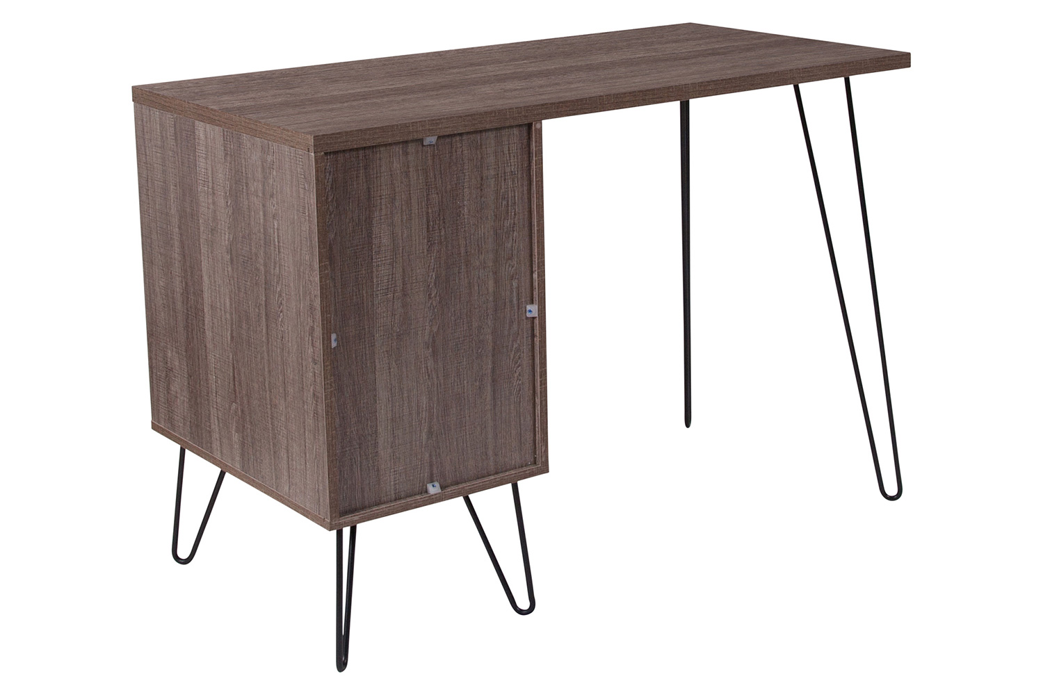 BLNK - Woodridge Collection Rustic Wood Grain Finish Computer Desk with Metal Cabinet Door and Black Metal Legs