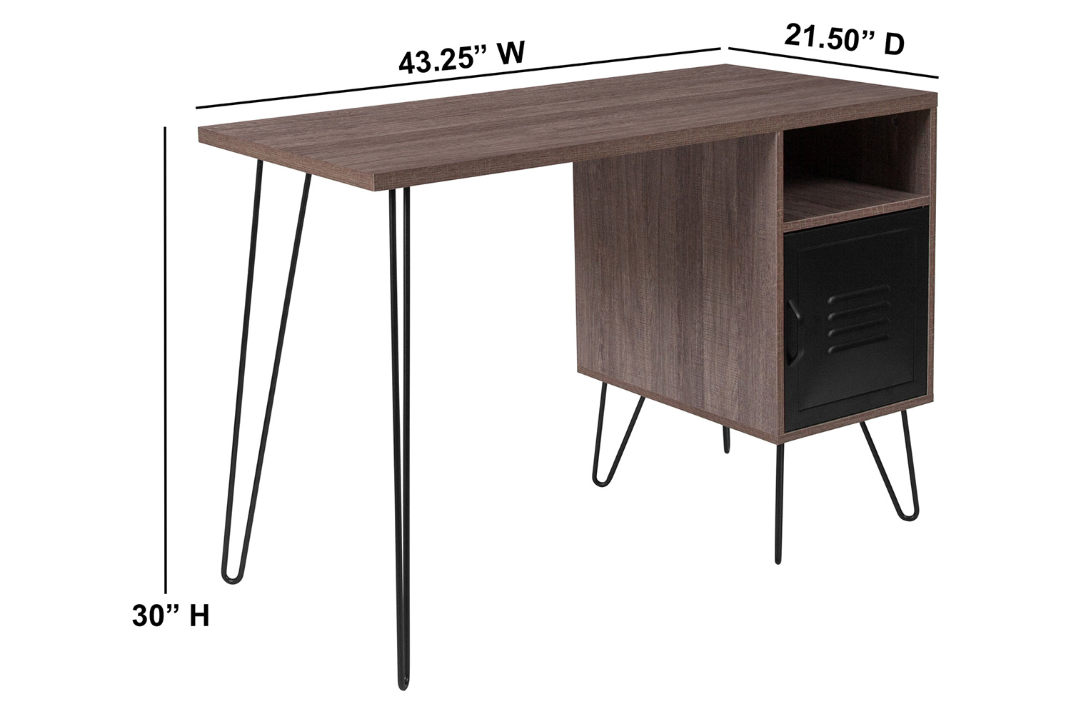 BLNK - Woodridge Collection Rustic Wood Grain Finish Computer Desk with Metal Cabinet Door and Black Metal Legs