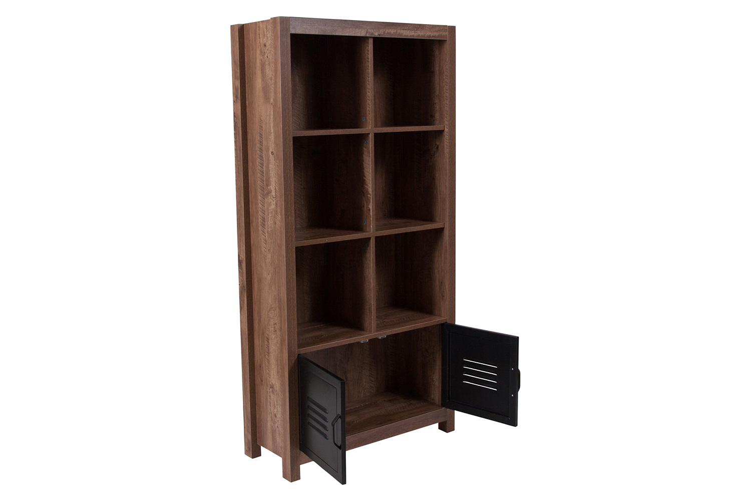 BLNK - New Lancaster Collection 6 Cube Storage Organizer Bookcase with Metal Cabinet Doors in Crosscut Oak Wood Grain Finish