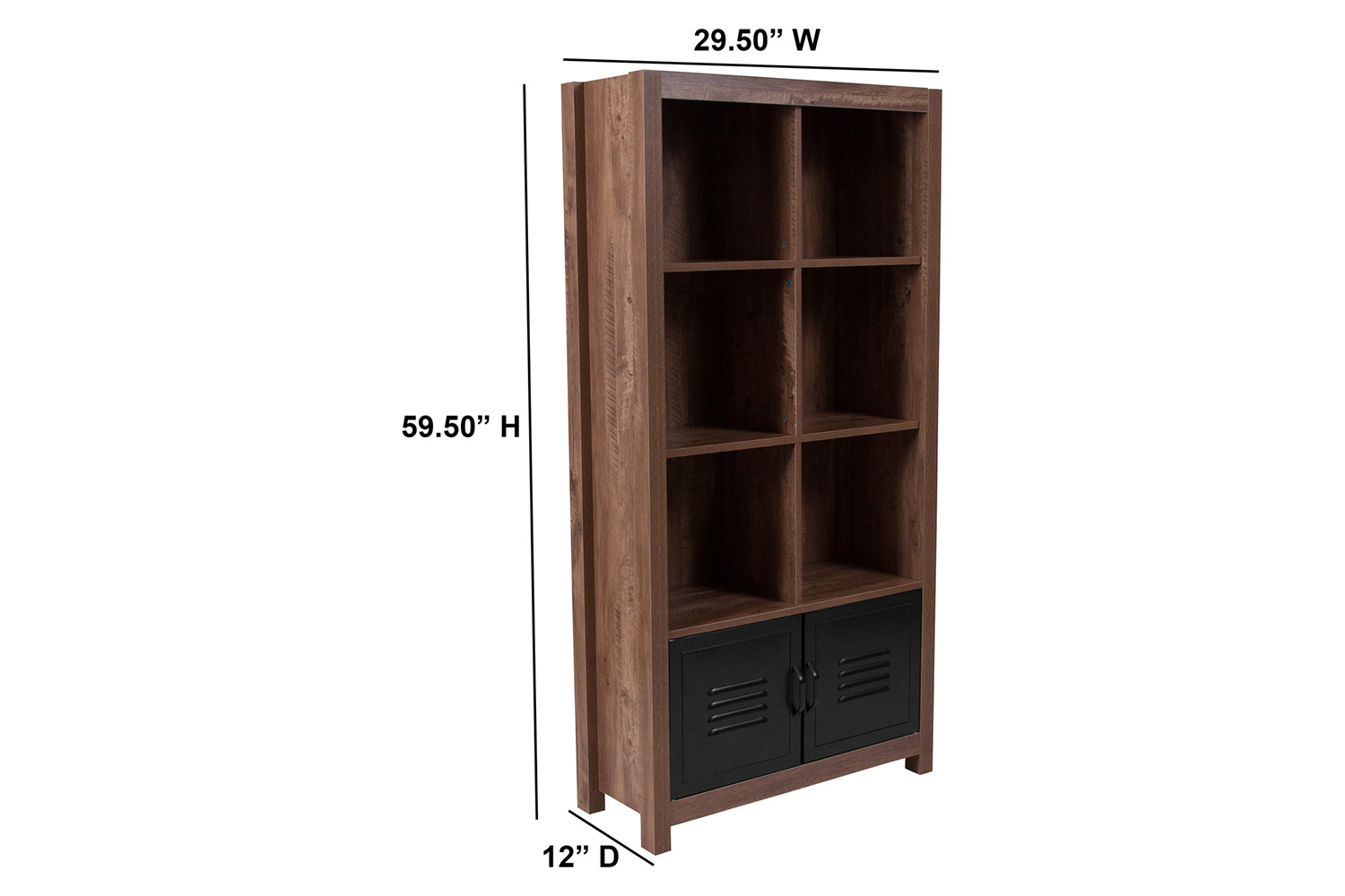 BLNK - New Lancaster Collection 6 Cube Storage Organizer Bookcase with Metal Cabinet Doors in Crosscut Oak Wood Grain Finish