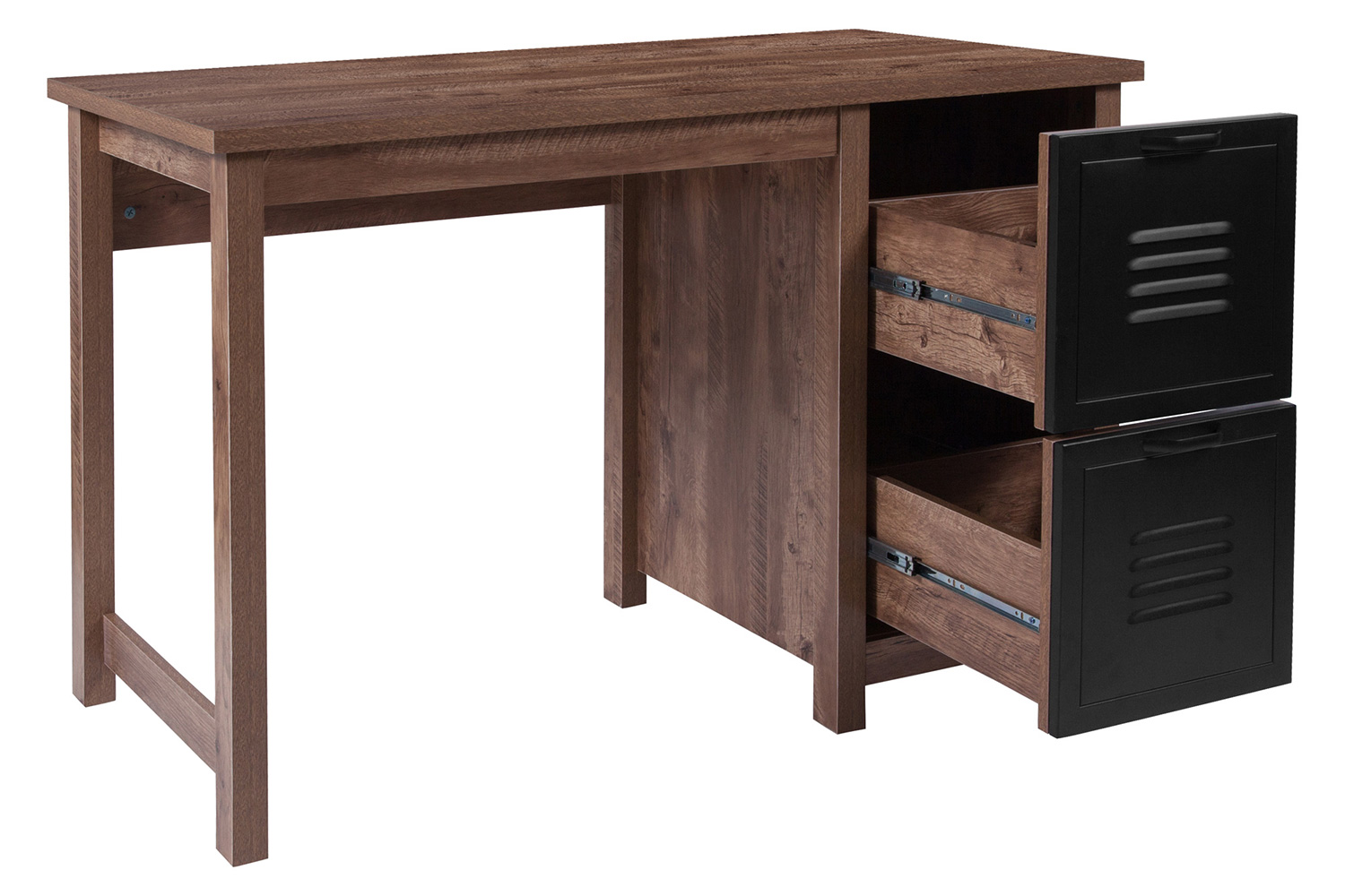 BLNK - New Lancaster Collection Crosscut Oak Wood Grain Finish Computer Desk with Metal Drawers