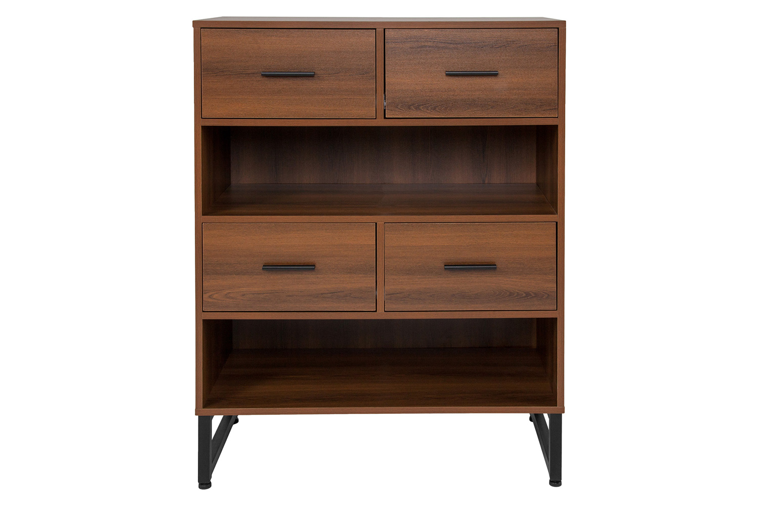 BLNK - Lincoln Collection 2 Shelf Display Bookcase with Four Drawers in Rustic Wood Grain Finish