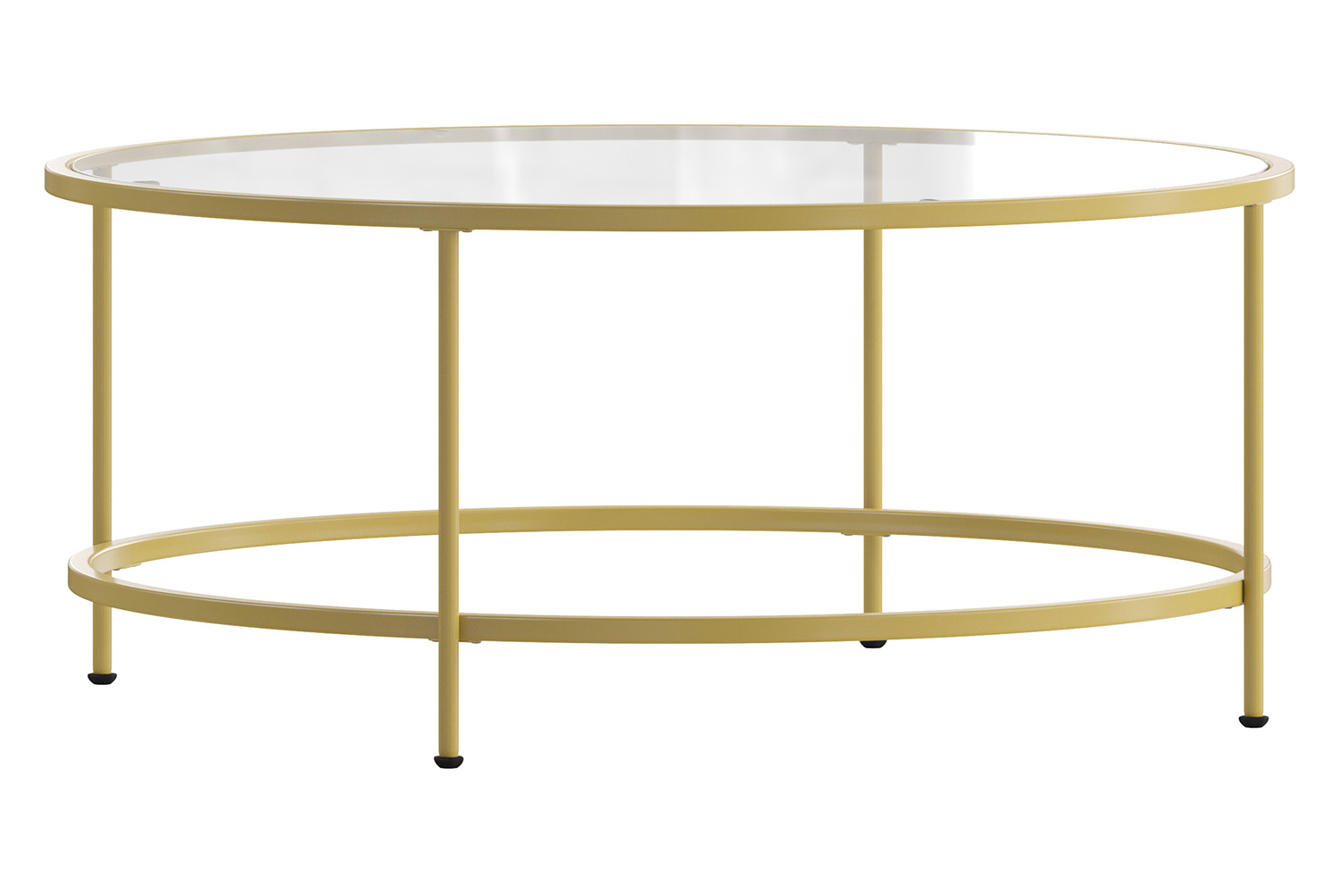 BLNK Astoria Collection Round Modern Clear Glass Coffee Table - Brushed Gold