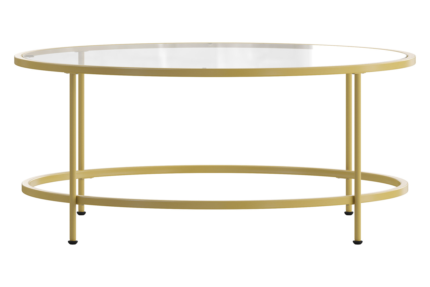 BLNK Astoria Collection Round Modern Clear Glass Coffee Table - Brushed Gold