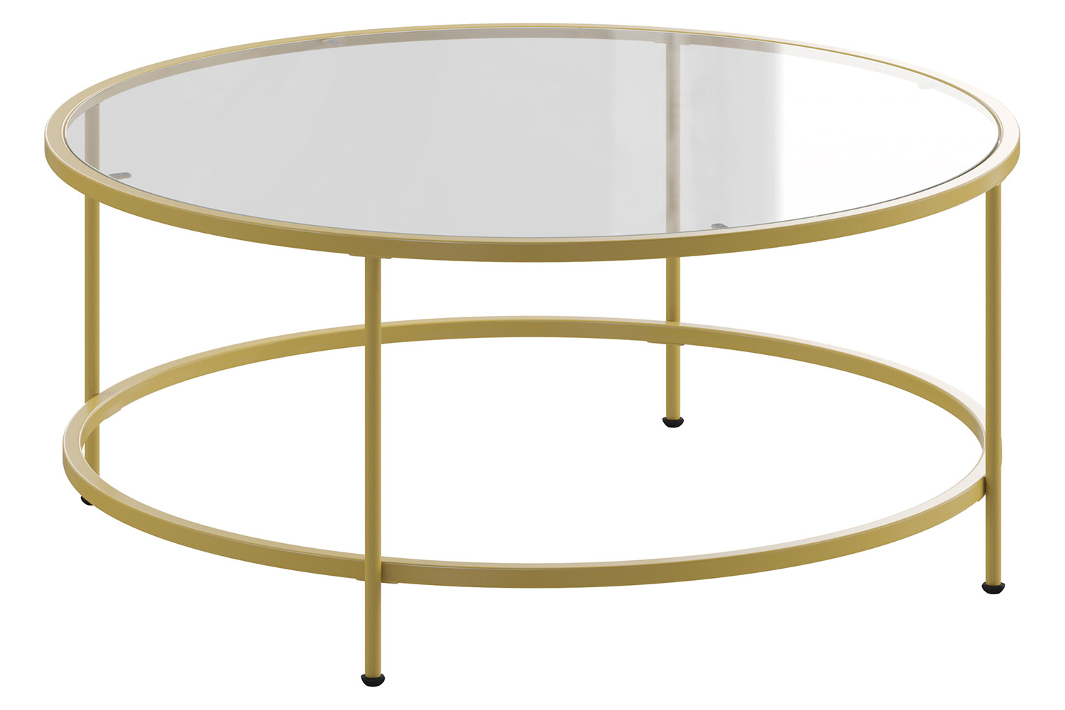 BLNK Astoria Collection Round Modern Clear Glass Coffee Table - Brushed Gold