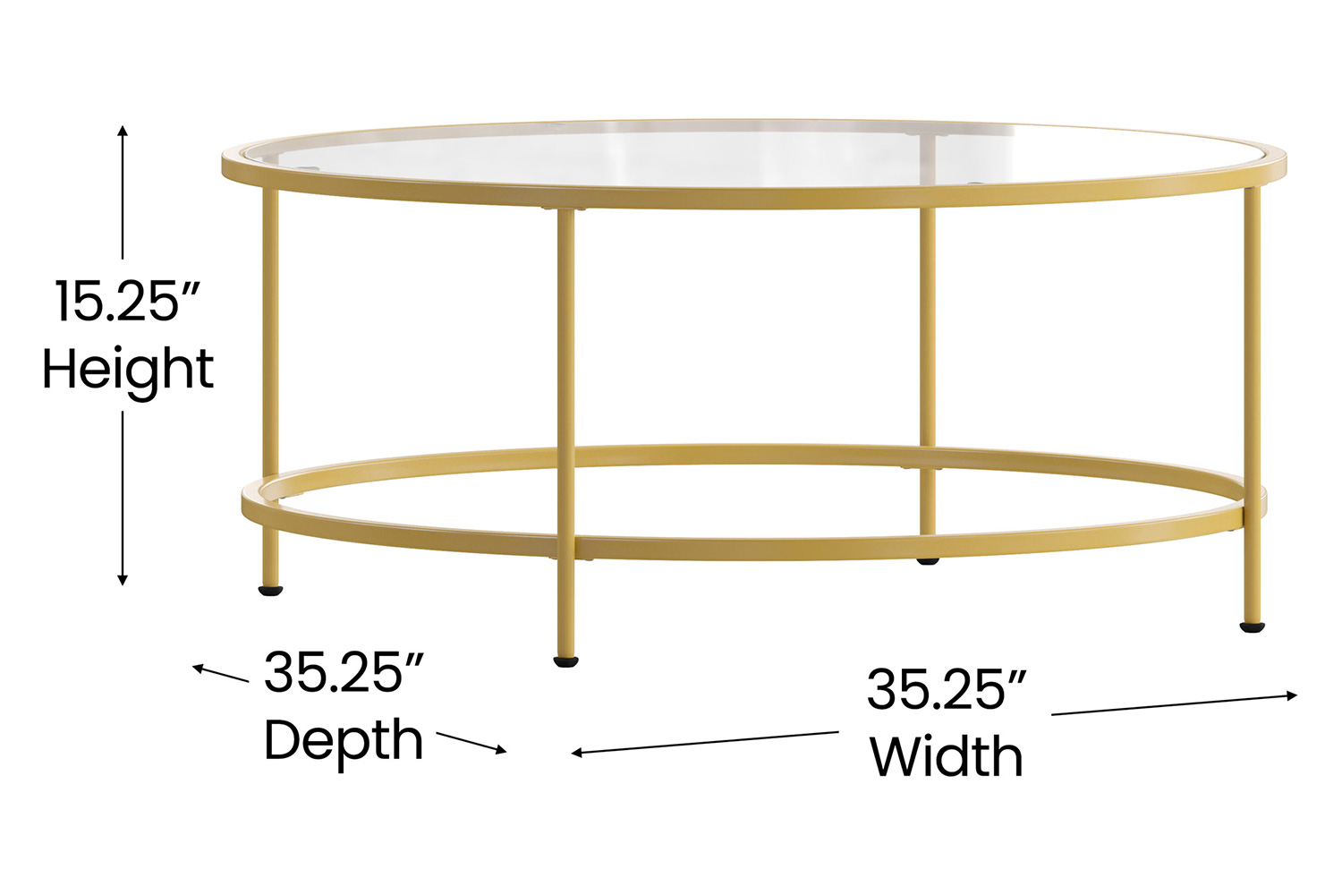 BLNK Astoria Collection Round Modern Clear Glass Coffee Table - Brushed Gold