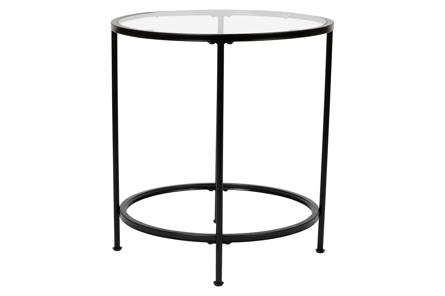 BLNK Astoria Collection Round Modern Clear Glass End Table - Matte Black