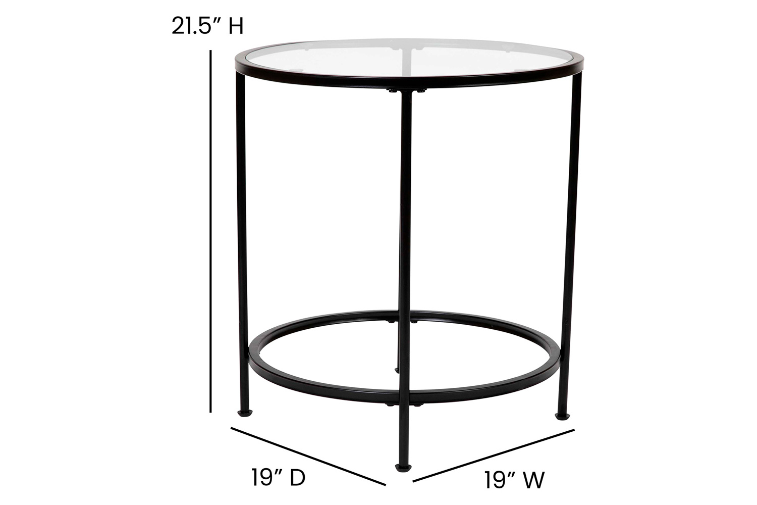 BLNK Astoria Collection Round Modern Clear Glass End Table - Matte Black