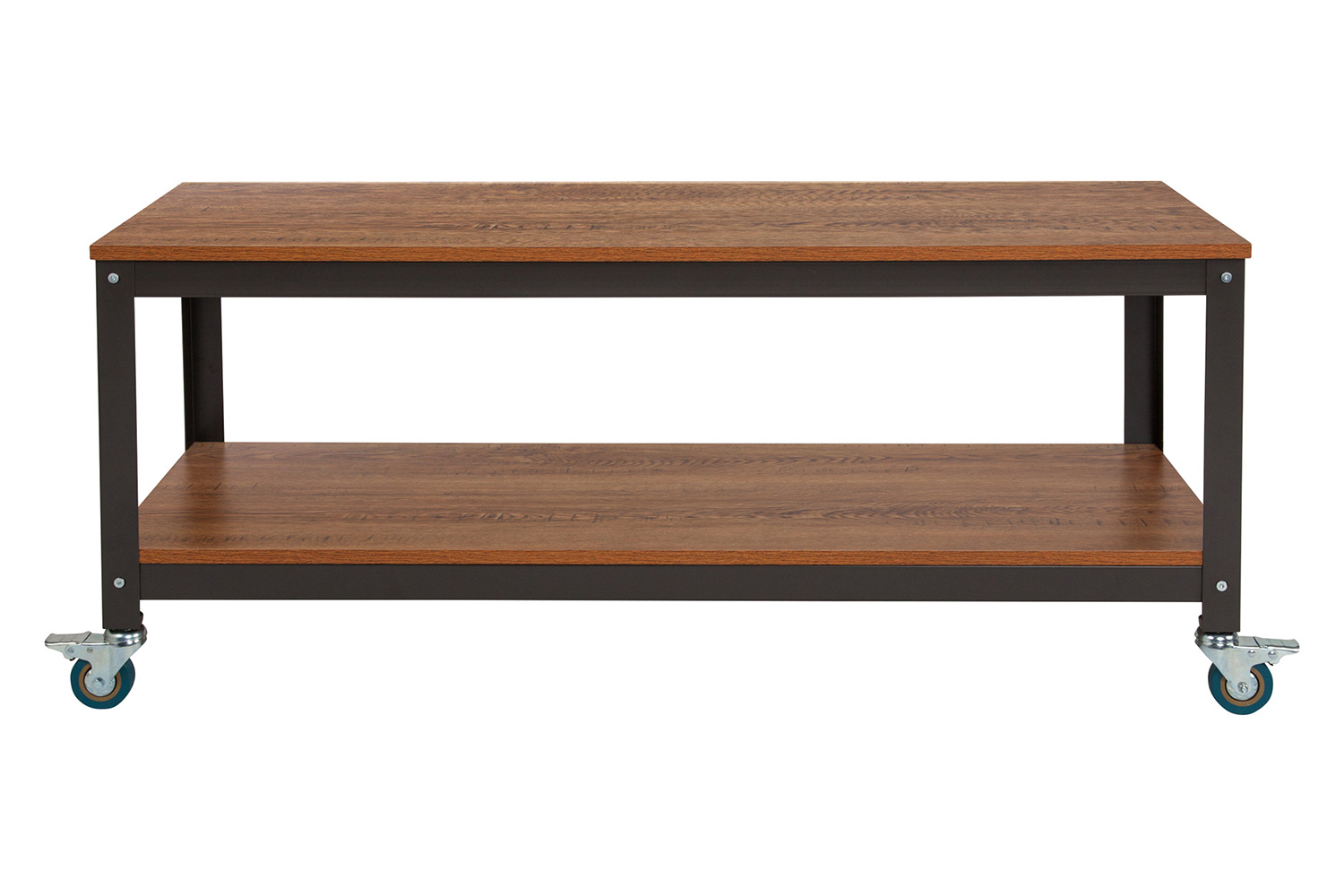 BLNK - Livingston Collection TV Stand in Brown Oak Wood Grain Finish with Metal Wheels