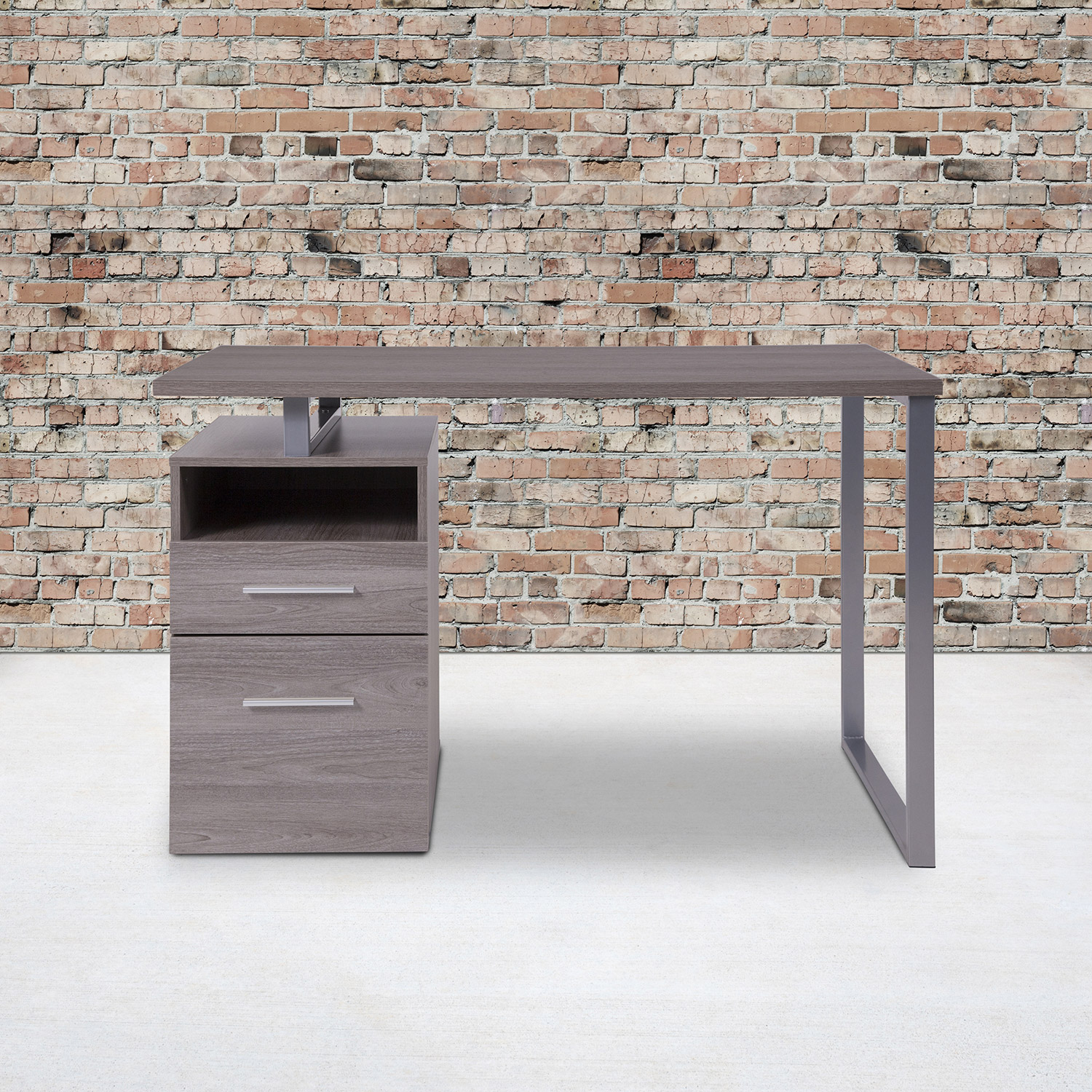 BLNK Harwood Laminate Computer Desk with Two Drawers and Silver Metal Frame