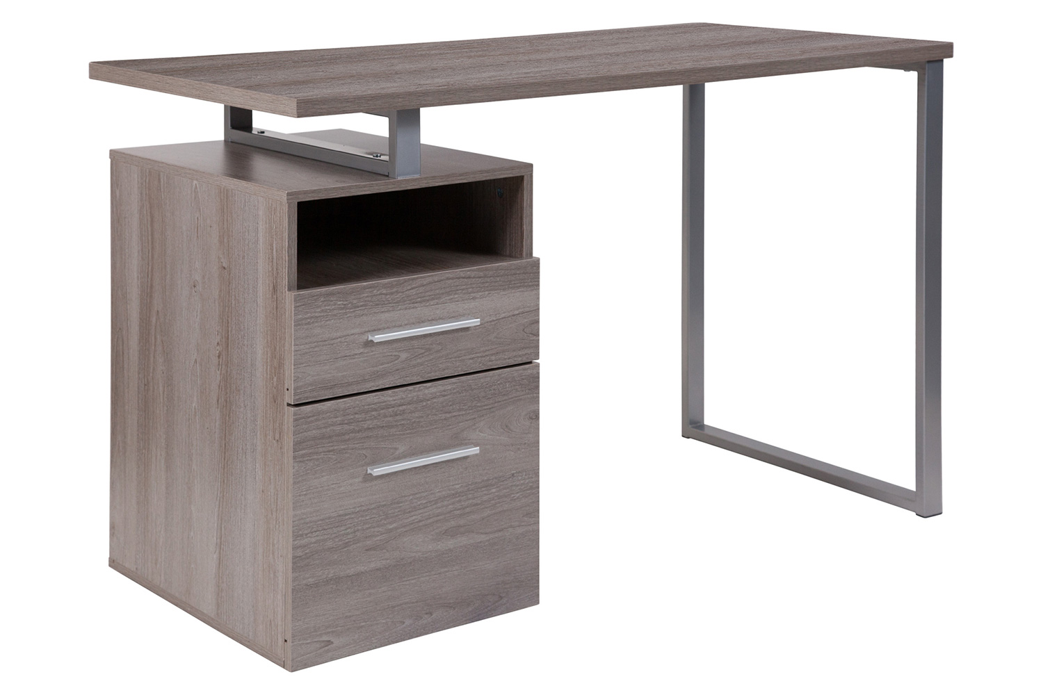 BLNK™ Harwood Laminate Computer Desk with Two Drawers and Silver Metal Frame - Light Ash Wood Grain