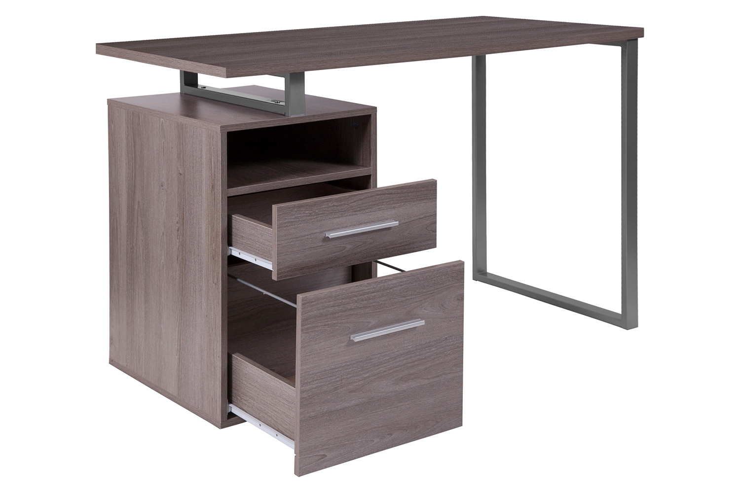 BLNK™ Harwood Laminate Computer Desk with Two Drawers and Silver Metal Frame - Light Ash Wood Grain