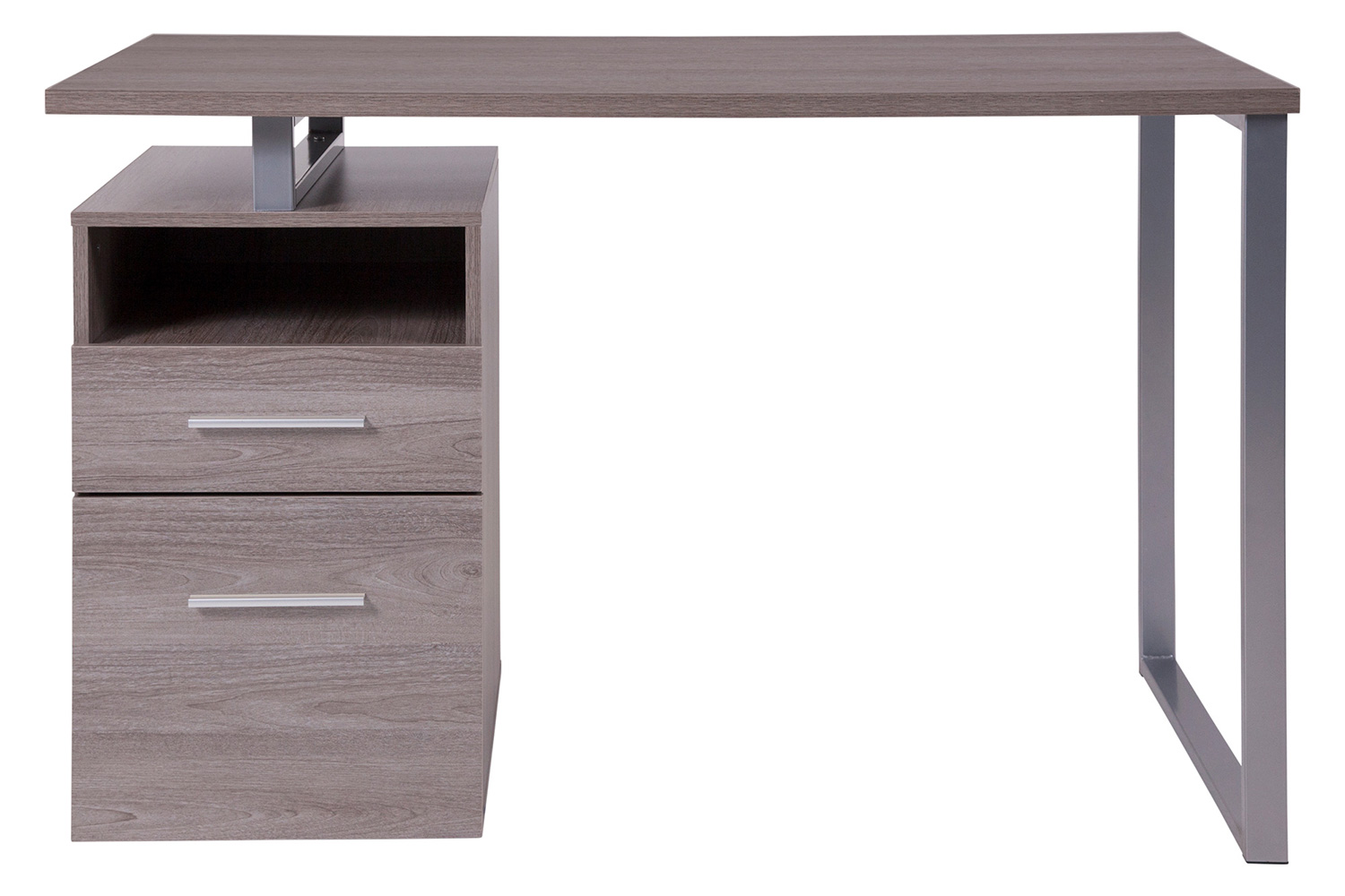 BLNK™ Harwood Laminate Computer Desk with Two Drawers and Silver Metal Frame - Light Ash Wood Grain