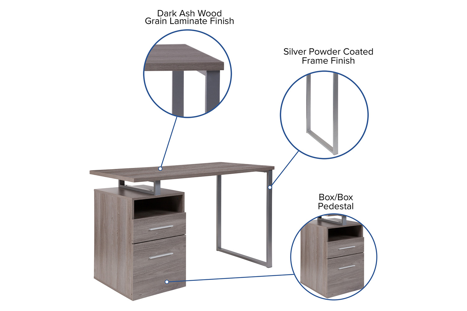 BLNK™ Harwood Laminate Computer Desk with Two Drawers and Silver Metal Frame - Light Ash Wood Grain