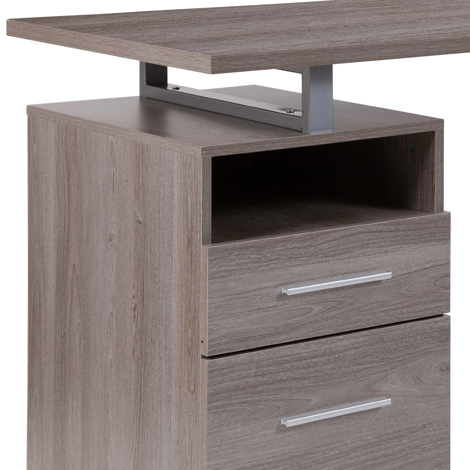 BLNK™ Harwood Laminate Computer Desk with Two Drawers and Silver Metal Frame - Light Ash Wood Grain